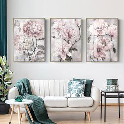 Plakat med rosa blomsterdekorasjon, kunsttrykk på lerret