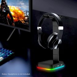 Bbxc Rgb gaming headset stativ med usb / type-c opladerporte (sort)