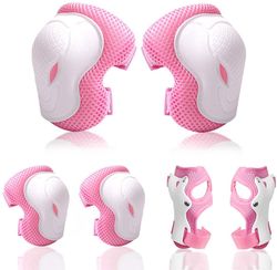 Kissqiqi 6pcs Kids Beskyttelsesudstyr Sæt Børn Knee Pad Elbow Pad Wrist Guards Pink