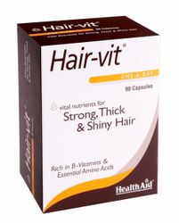 Health Aid Terveys tuki Hair-VIT (B-vitamiinit, välttämättömät aminohapot + +)-läpi paino pakkaus, 90 kapselia