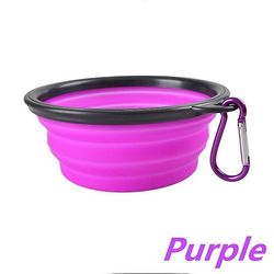 Ny silikone hund Feeder Skål med Karabiner Folding Cat Bowl Travel Hund Feeding Supplies Food Water Container Pet Tilbehør Lilla S