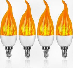Pakkaus 4 koristeellista LED-lamppua liekkiefektillä 3W 3 valaistustilaa E14-pohja