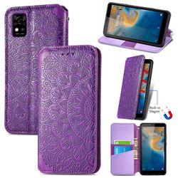 Foxdock Kompatibel med Zte Blade A31-deksel preget Pu Leather Wallet Function Cover Magnetic Closure Lilla