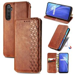 Kompatibel med Realme 6 Flip Case Etui Vintage Wallet Flip Cover med magnetisk lukning Coque - Blå brun
