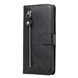 Foxdock Tegnebog sag for Realme C25 / Realme C25s, premium Pu Læder Magnetisk Lukning Kort Slots Kickstand Lynlås Pocket Soft Tpu Flip Cover - Sort