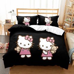 HK-21 Hello Kitty 3D-tulostettu pussilakana peitto tyynyliina 2/3PCS vuodevaatteet setti lasten lahja UK DOUBLE 200x200cm