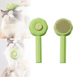 Tianzun Pet Grooming Brush For katter og hunder, selvrensende børste for fjerner matter, floker og løst hår passer katter Hunder Valpekaniner Grønn