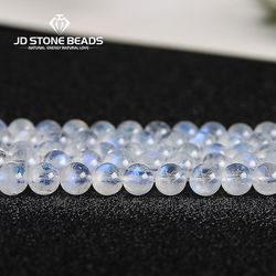 Natural Blue Flash Moonstone Perler Høy kvalitet Round Loose Spacer Gemstone For smykker Making Diy armbånd halskjede tilbehør 5A hvit månestein 11...