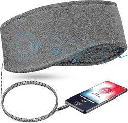 Music Sleep -sanka kuulokkeilla, 3,5 mm: n langallinen pehmeä joustava matkapanta ohuella kaiuttimella, mukavat unimusiikkikuulokkeet (harmaa)