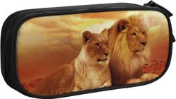 Kerota Afrikkalainen leijona ja leijona Suuri kynäpussi, jossa 2 osastoa Pen Pen -kotelo Lyijykynäpussi Järjestäjä tytöille Pojat Student School Of...