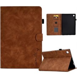 Lenovo Tab M10 3. sukupolven kohokuvioidulle Smile Flip -tabletin nahkakotelolle Ruskea