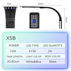 Super Slim Led Aquarium Lys belysning planter grow lys X5B Hvidt blåt lys