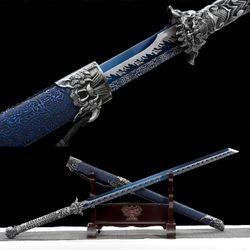 Käsin taottu 111 cm suuri kaksikätinen samurai-katana-miekka, terävä mangaaniteräs