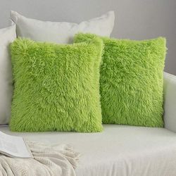 SZTXJ Sett med 2 16X16 tommers grønn sofa pute deksel luksus pels sofa dekorasjon hjem soverom seng super myk plysj dekorative putevar 40x40cm
