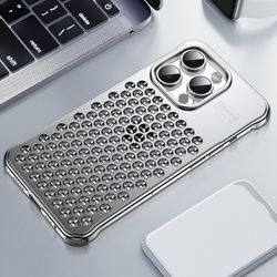 Frusde Metal varmeafledningskasse kompatibel med Iphone 15 Pro Max, aluminiumslegering rammeløs hul fire hjørner stødsikkert cover Sølv For iPhone ...