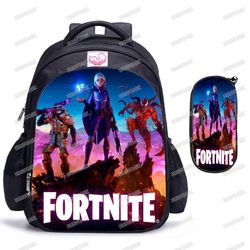 2kpl Fortnite-reppu koululaukku pojille tytöille kynäkotelo koululaukkupelit sarjakuvalaukkutarvikkeet lasten reppu ensisijainen Tummansininen
