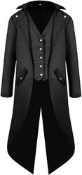 Maromalife Men's Steampunk Vintage Tailcoat Jacket Gothic Victorian Frock Coat Uniform Halloween Costume Svart Small