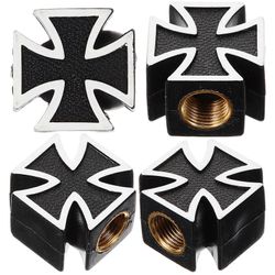 4 kpl Cross Style renkaan varren venttiilin korkit Yleiset rengaspyörän venttiilin kannet autoihin Musta 2.00X2.00X1.40CM