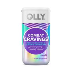 Olly Combat Cravings -kapselit, joissa on kromia, vihreää teetä, goji-marjaa ja inkivääriä, 30 ea