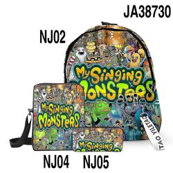 Mine syngende monstre Monster koncert Tredelt skoletaske Elevrygsæk Skuldertaske Penalhus 15 shoulder bag