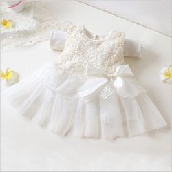 Bestener Toddler Baby Girls Lace Princess Kjole Bowknot Tulle Tutu Kjoler Party Hvid 3-6 Months