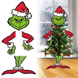 4stk/set Christmas The Grinch Xmas Tree Topper Decor Head Legs Hand Ornaments Rekvisitter