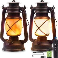 Kkjh MKK ge Lantern LED batteridrevet campinglampe Udendørs hængende lanterne Flimrende flamme Genopladelige retro lanterner fjernbetjening 4 tilst...