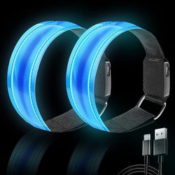 Linkrunning Genopladeligt LED-armbånd | LED-løbelys med høj synlighed til løbere | Reflekterende løbetøj lyser armbånd reflektorer blå 29*2.5cm