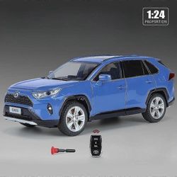 1/24 Toyota Rav4 Suv Sport Diecast Alloy Miniatyyri leluautomalli Kaukosäädin Ääni Valo Pull Back Collection Lahja pojalle Sininen