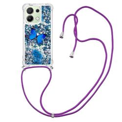YB Quicksand TPU -kotelo Xiaomi Redmi Note 13 4G: lle, virtaava kimalteleva jauhemainen puhelimen kansi kaulanauhalla Sininen perhonen