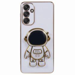 Samsung Galaxy S25 -kotelolle galvanointi pehmeä TPU-puhelimen kansi astronautin piilotettu jalusta - valkoinen Monivärinen White