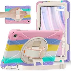 Yhteensopiva Amazon Fire HD 10 (2023) -suojakuoren jalustan tablettikotelon kanssa käsihihnalla / olkahihnalla Vaaleanpunainen