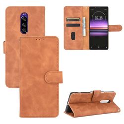 Etui til Sony Xperia 1 Cover Premium læder med kortholder Flip Folio magnetisk etui Etui Coque - sort Brown
