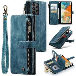 Mycase Samsung Galaxy A23 CaseMe C30 monitoiminen korttipaikka vetoketju puhelin nahka puhelinkotelo Sininen