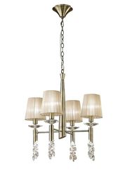 Inspired Lighting Tiffany Loft Vedhæng 4+4 Lys E14+G9, Antik messing med bløde bronze nuancer &klar krystal
