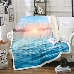 Kerota Tyttöjen valtameriteema Fleece Blanket Sea Sunset Scenery Pehmo Huopa sohvalle Meripurjevene Sherpa Throw Blanket Chic Blue Marine Fuzzy Bla...