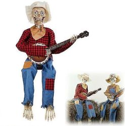 Hauskoja animoituja kaksintaistelubanjo-luurankoja, animoitua liikettä/ääntä aktivoitu musiikillinen monikielinen banjo-luuranko duo Halloween syks...