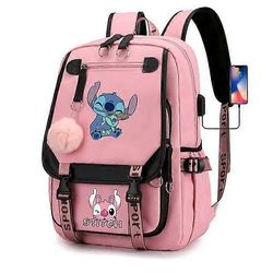 Stitch Pojat Tytöt Lasten Koulukirjalaukut Naiset USB-laukku Teini-ikäiset Canvas Travel Student Reppu Reput 28 46CMX29CMX16CM