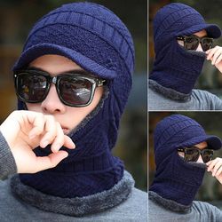 Varychmoo Herre Vinter Varm Hals Strikket Snood Tørklæde Balaclava Ski Ansigtsmasker Hues Caps Blå