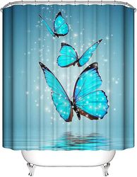 blå sommerfugl dusj gardin for bad, dusj gardin 12pcs kroker baderomstilbehør ( 72 '' W av 72'' L)
