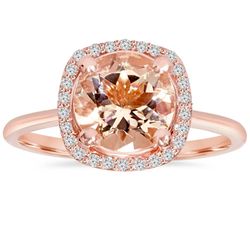 Pompeii3 1 3/4 CT Morganite & Diamond pude Ring 14K Rose Gold Ring 6