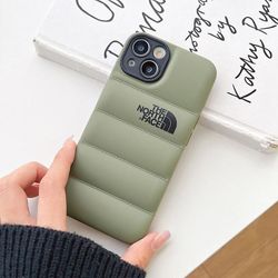 Erxp vinter ned jakke 3d puffer myk klut telefonveske, 3d søt støtsikker deksel sak for iphone 12 promax / 13 promax Grønn 12pormax Black lens