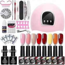 8 väriä geeli kynsilakka aloituspakkaus UV / led-valolla, kynsikuivain&pohja Top Coat, All-in-one Nail Art Tools, Salon / Home Diy Manikyyri Sarja,...