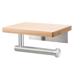 WC-paperipidike puuhyllyllä, puinen seinäkiinnitys pehmopaperirullapidike, harjattu nikkeli ruostumattomasta teräksestä valmistetut kylpyhuonetarvi...