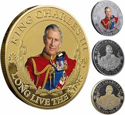 Kryin 4st King Charles III jubileumsmynt, 2023 King Charles Coronation jubileumsmynt, 3d präglat färgtryck