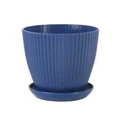 Flower Pot Blå plast blomsterpotte saftig plantepotte med bakke grøn dild rund dobbeltlag lille urtepotte Home Office Desktop dekoration XL Blue