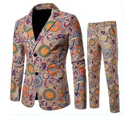Handuo 2 knapper trykt blazer 2 stk. jakkesæt Orange XXXL