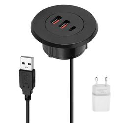 USB Type C -pöytäläpiviennit Hub 3-porttiset latausjärjestäjät toimiston kaapelinhallintaan, sopii 60 mm reikään musta