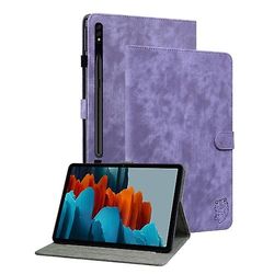 Til Samsung Galaxy Tab S9 Tiger Mønster Flip Læder Tablet Taske Lilla