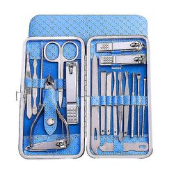 Zhuopai Gave Nail Care Kit Manicure Grooming Sæt med Travel Case 19 Piece blå